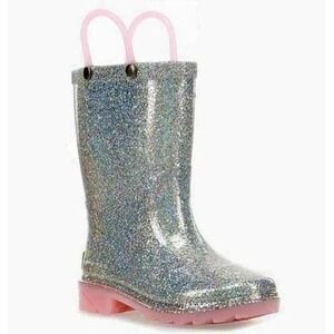 Western Chief Little Girls Alia Glitter Light-Up Rain Boots Silver Rose US 5